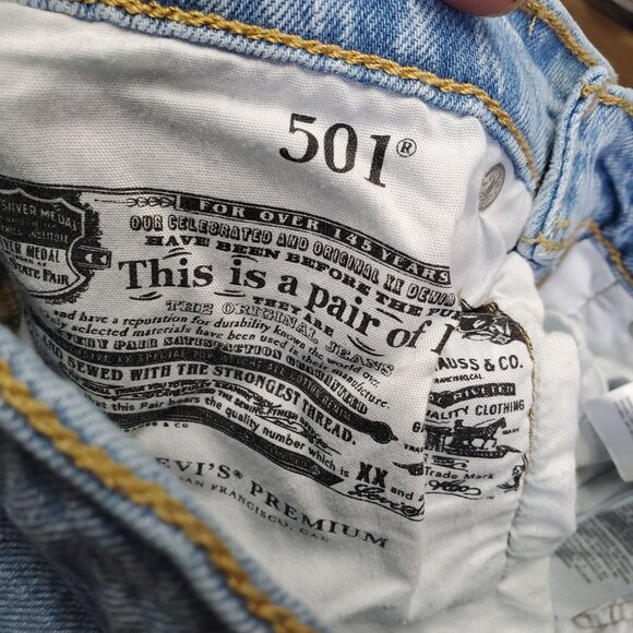 Levis Jeans Womens 24 Blue 501 Premium Big E Straight Ankle Stretch Denim - Picture 3 of 16